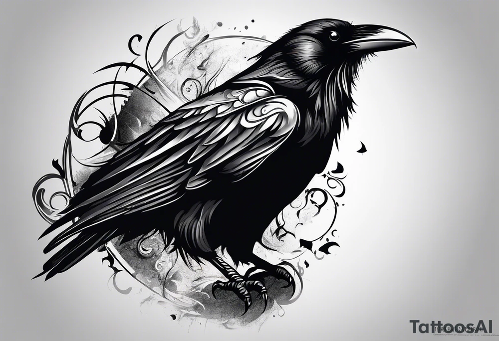 a scary black raven facing left tattoo idea