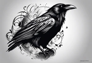 a scary black raven facing left tattoo idea