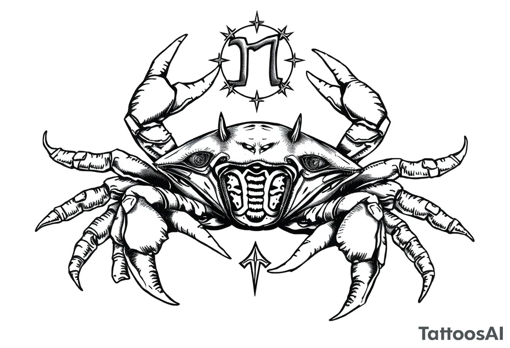 A king crab with with the cancer zodiac signin it’s claws tattoo idea