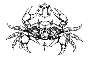 A king crab with with the cancer zodiac signin it’s claws tattoo idea