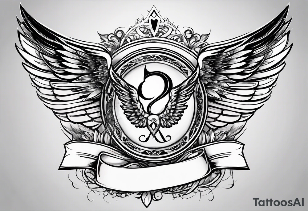 Simple tattoo with the word Glenn on a banner and angel wings tattoo idea