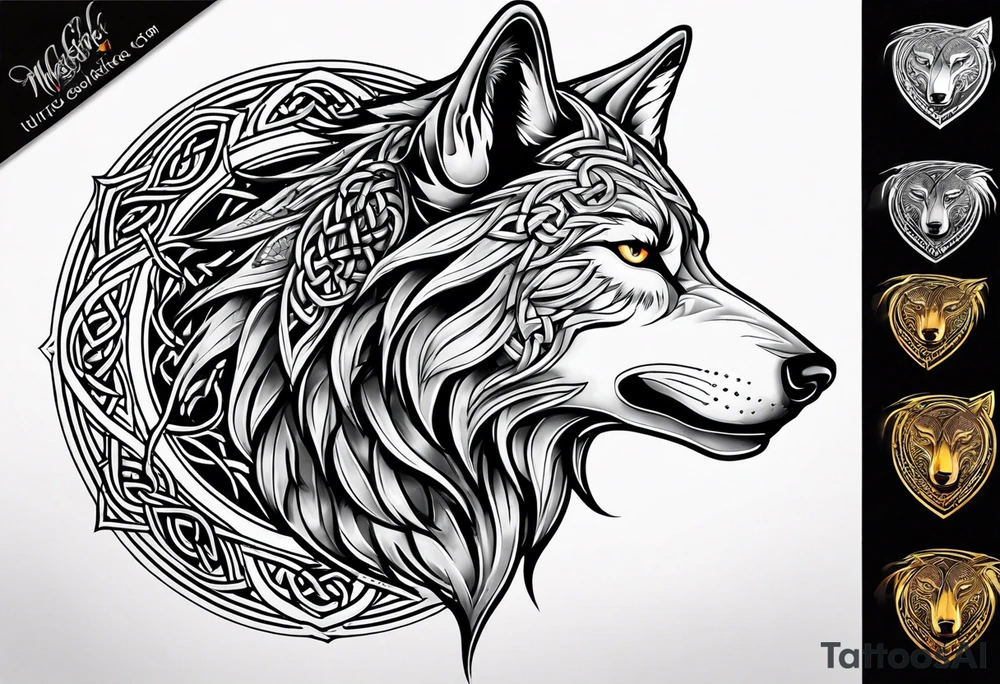 Celtic wolf side face tattoo idea