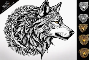 Celtic wolf side face tattoo idea