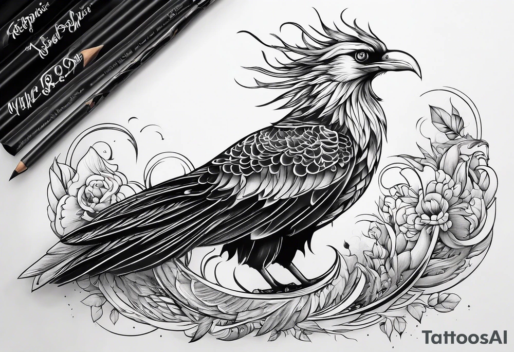 petit voilier et phoenix  minimaliste. trait de crayon. tattoo idea