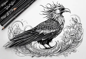 petit voilier et phoenix  minimaliste. trait de crayon. tattoo idea