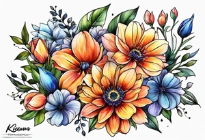 Flowers around the name Kieanna tattoo idea