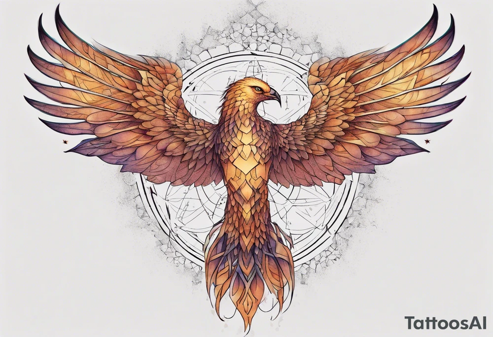 Sleeve for woman's arm phoenix sacred geometry with Metatron's cube tattoo idea