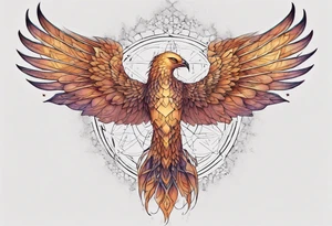 Sleeve for woman's arm phoenix sacred geometry with Metatron's cube tattoo idea