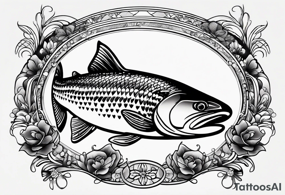 "A small tattoo featuring a lovestruck trout as the main theme, drawn without lines, using only color combinations." tattoo idea