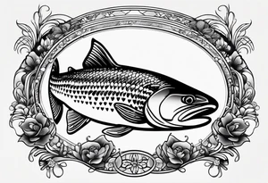 "A small tattoo featuring a lovestruck trout as the main theme, drawn without lines, using only color combinations." tattoo idea