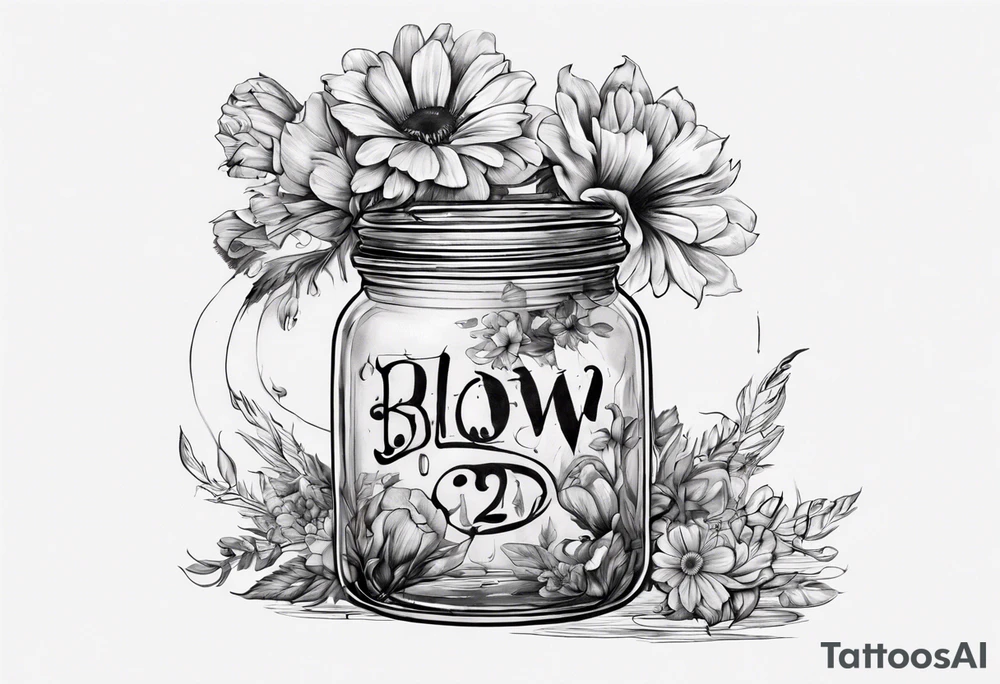 jar with flowers and the date blow the jar 12.08.05 tattoo idea