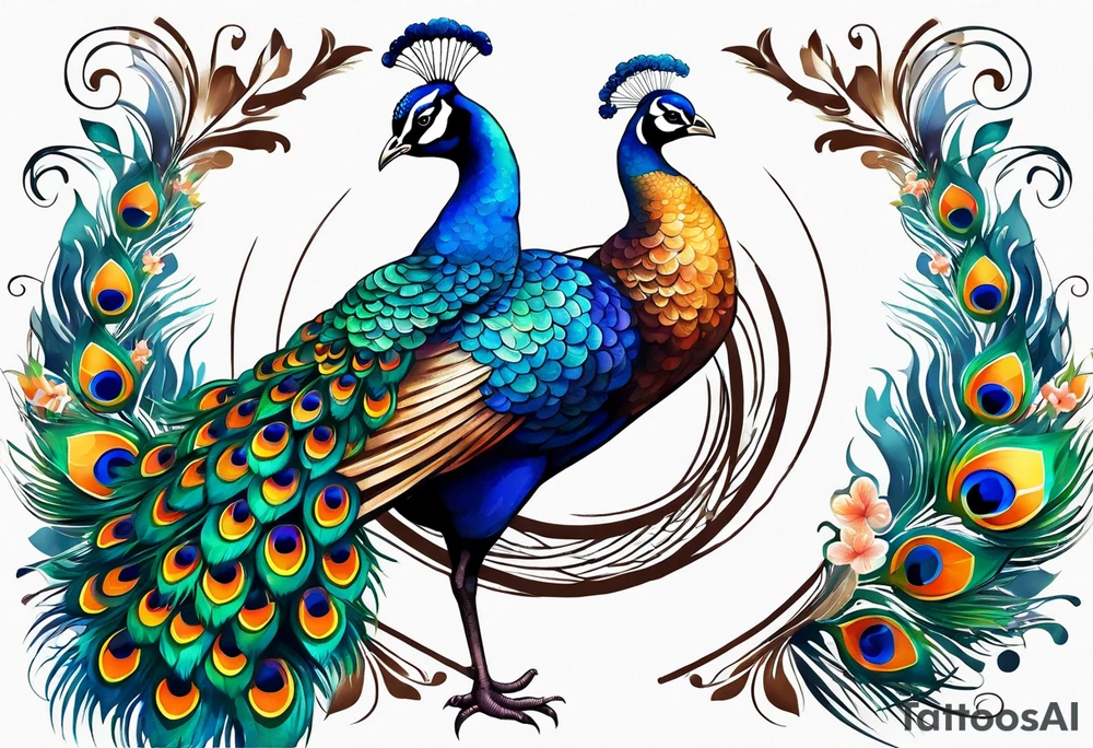 Peacock and music tattoo idea