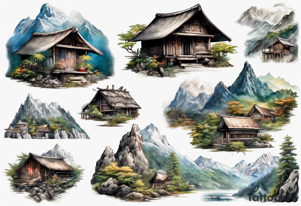 a hut in the mountains tattoo idea