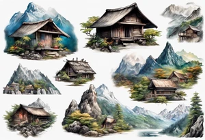 a hut in the mountains tattoo idea