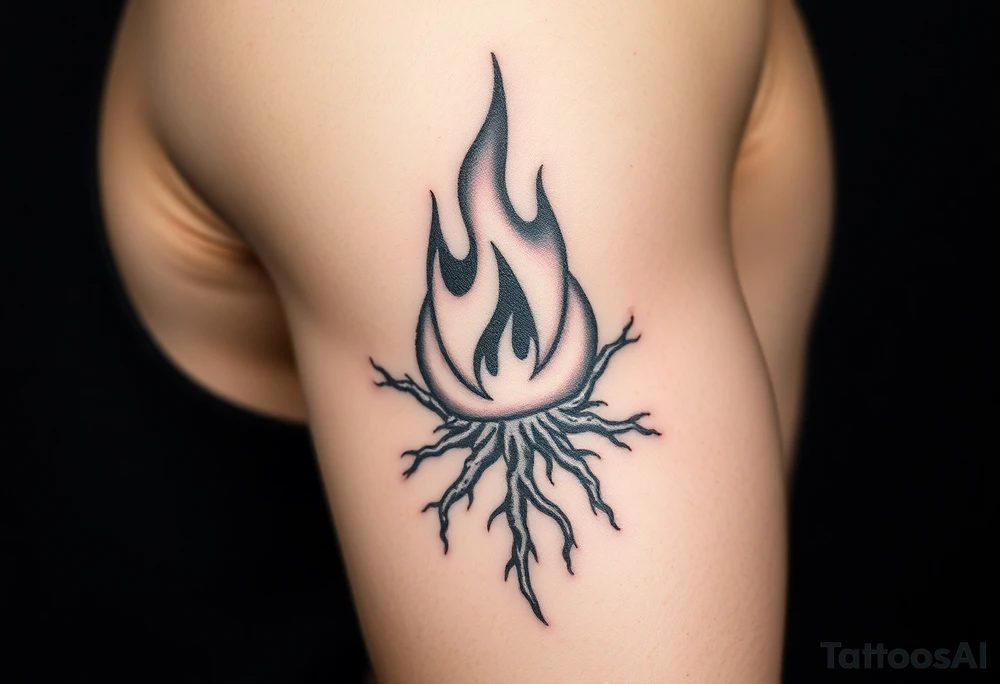 flame in a roots sphere tattoo idea