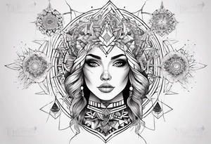 beautiful woman mixed with geometric objects like a mandalas tattoo idea