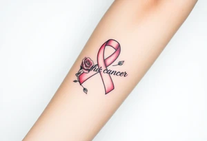 Pretty Cancer ribbon that says "fuck cancer"with light pink roses tattoo idea