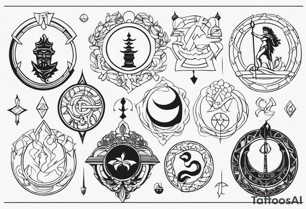Symbols of the twelve Olympian gods tattoo idea