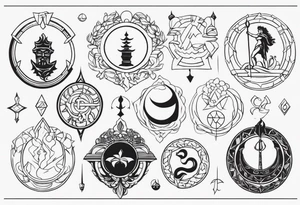 Symbols of the twelve Olympian gods tattoo idea