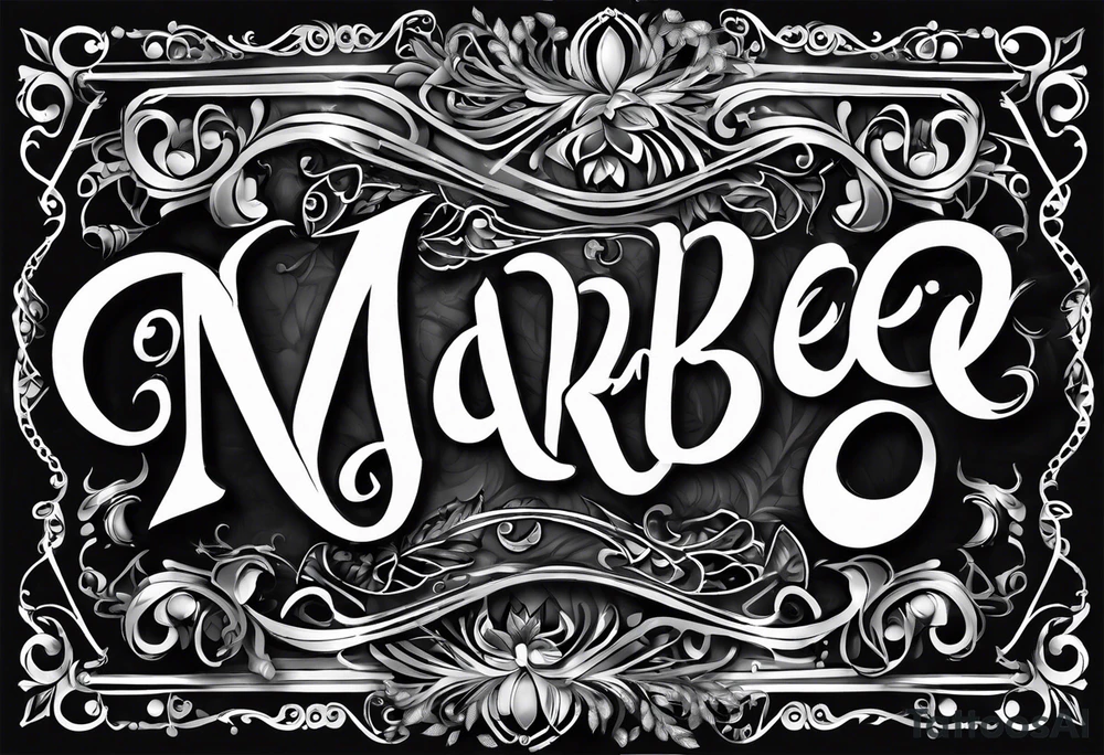 Lettering name spelling out “marabel” no background tattoo idea Lettering name spelling out “marabel” no background tattoo idea