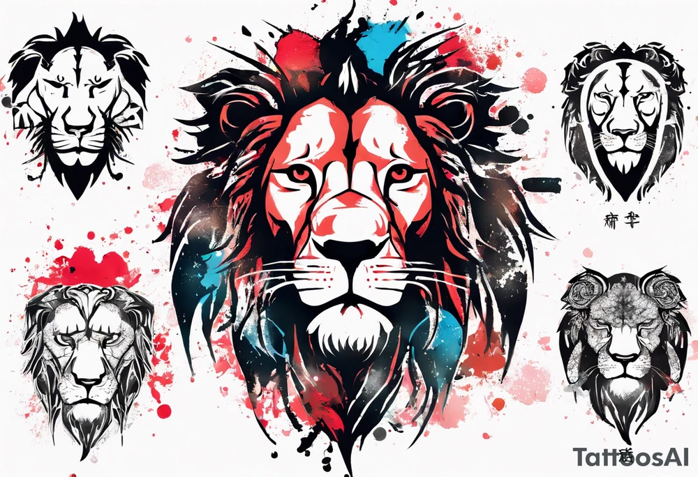 Lion zodiac sign, trash polka tattoo idea