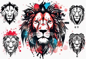 Lion zodiac sign, trash polka tattoo idea