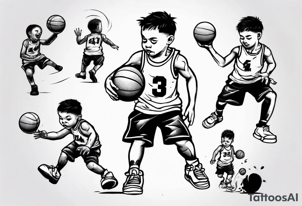 little kid playing basketball tattoo idea