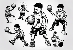 little kid playing basketball tattoo idea