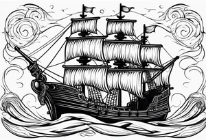 Black pearl pirate ship with waves tattoo idea