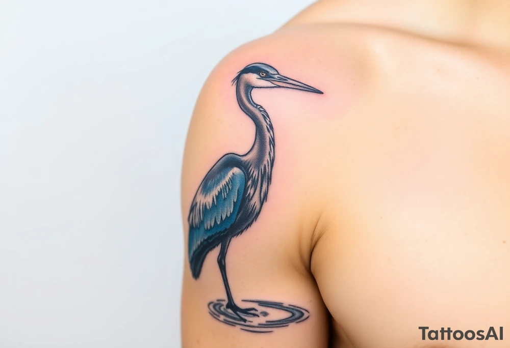 Great blue heron standing in the water tattoo idea