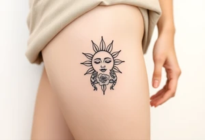 Traditional sun with simple face, Sun, rose and crab old school style tattoo idea