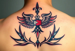 A Czech paratrooper badge with realistic shading, honoring military history with silver, red, and blue tones tattoo idea