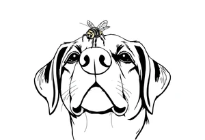 dog with a bee sitting on his nose. fine line very simple. more simple tattoo idea