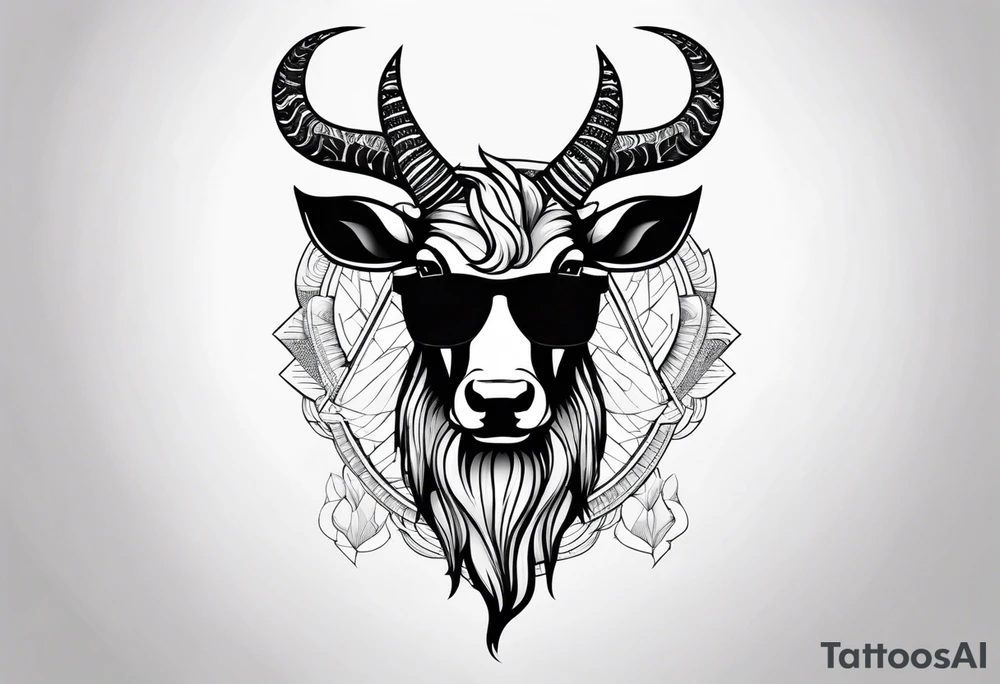 capricorn with beard and sunglasses tattoo idea
