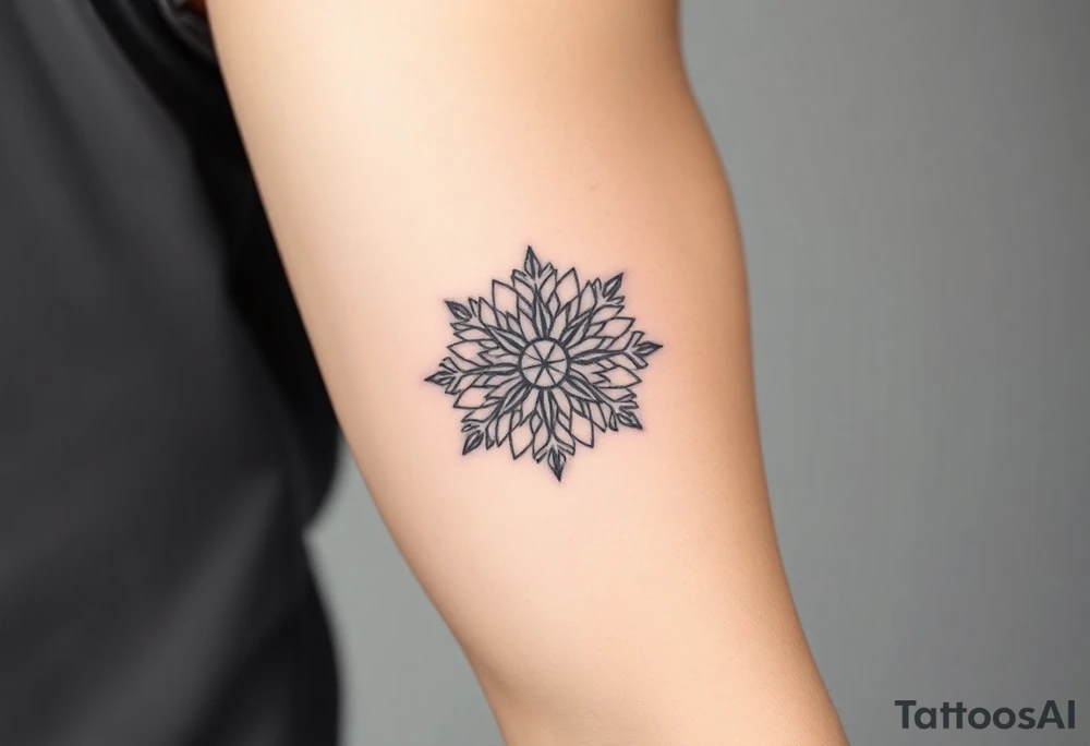 A sun in the form of a snow flake tattoo idea