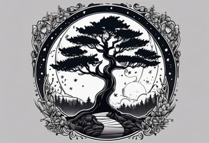 Guitar design moon tree campfire tattoo idea