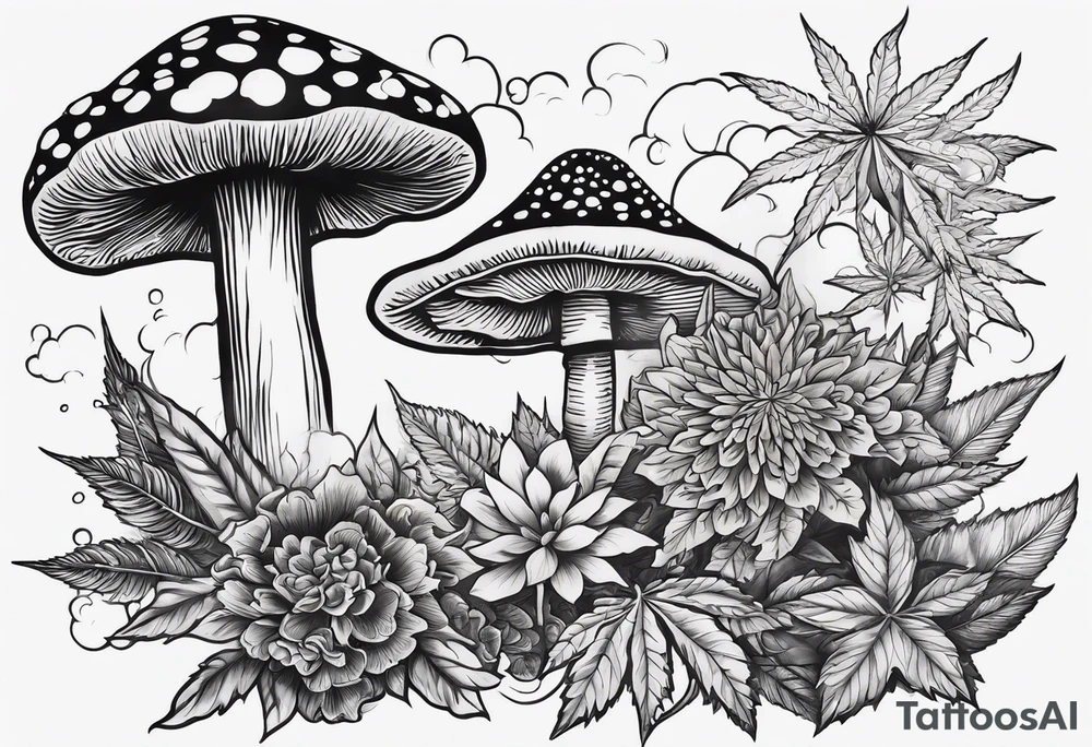 shroom and marijuana tattoo tattoo idea