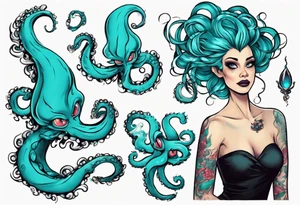 Ursula but young and beautiful, with turquoise tentacles tattoo idea