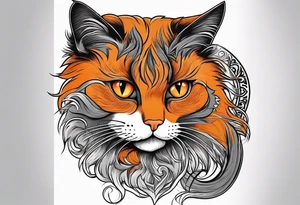 A Maine coon cat, a orange long hair cat, a shorthair black gray tattoo idea