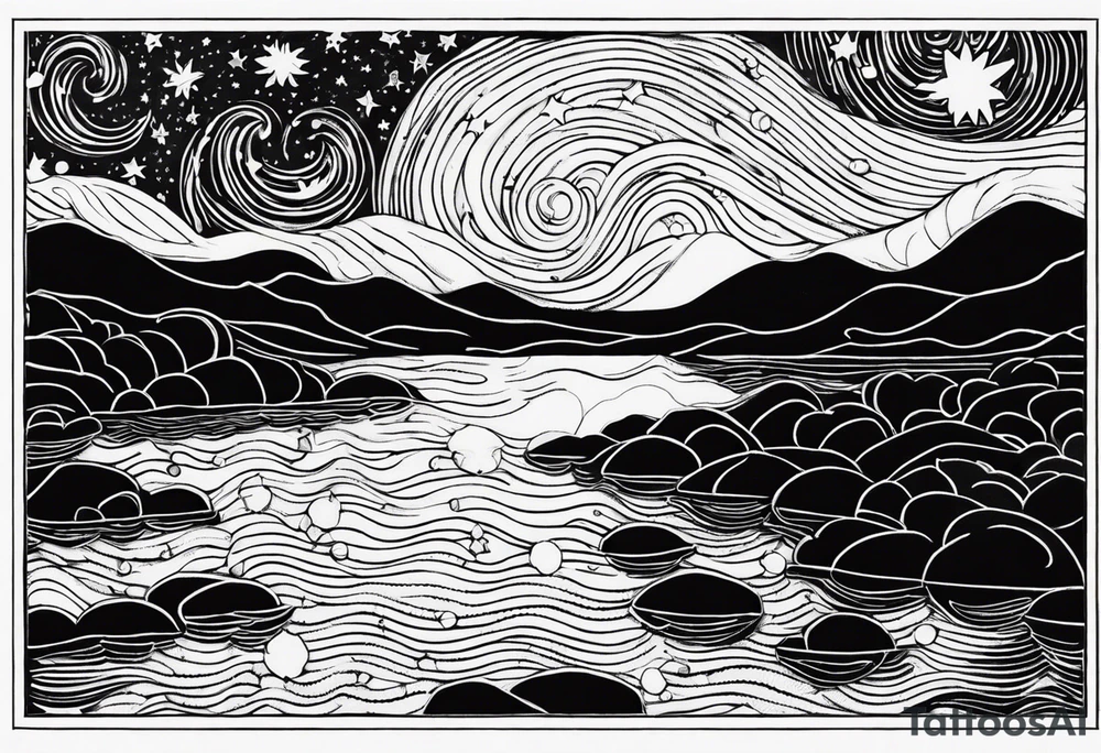 starry night van gogh, aquatic version tattoo idea