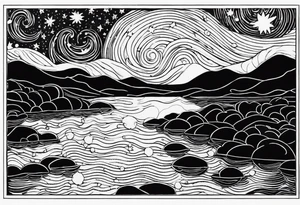 starry night van gogh, aquatic version tattoo idea