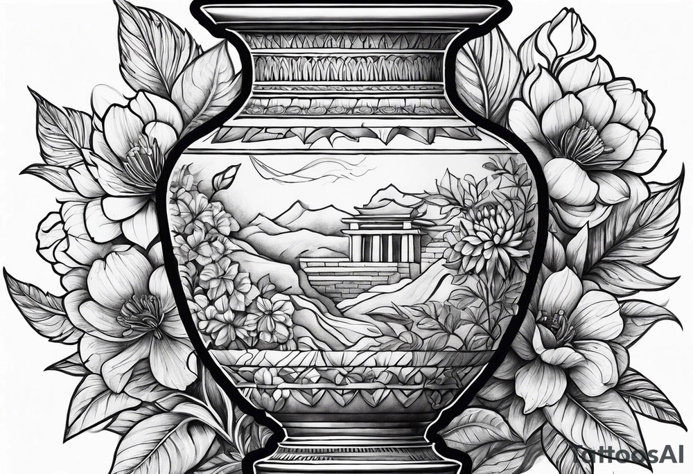 tattoo drawing ancient flower vase tattoo idea