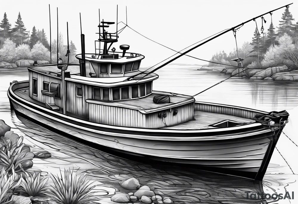 Fishing on boat tattoo idea