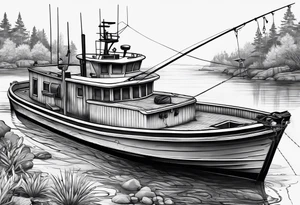 Fishing on boat tattoo idea