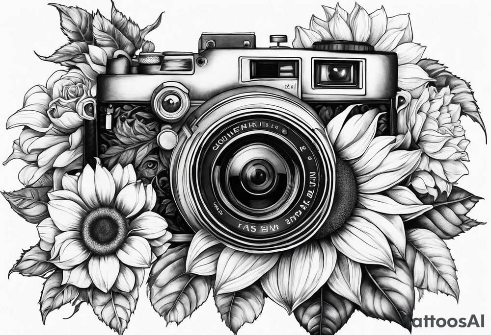sunflower, camera, fish, flower rose tattoo idea