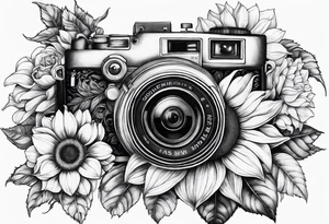 sunflower, camera, fish, flower rose tattoo idea