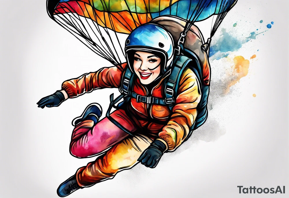 Woman skydiver jumping from plane with parachute tattoo idea