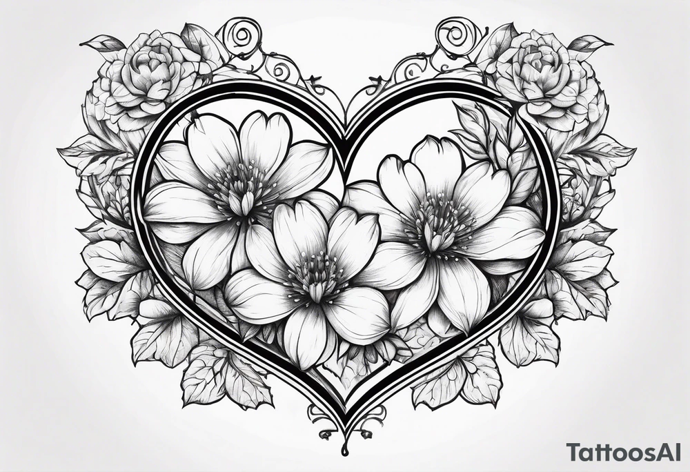 Heart shaped flower frame tattoo idea