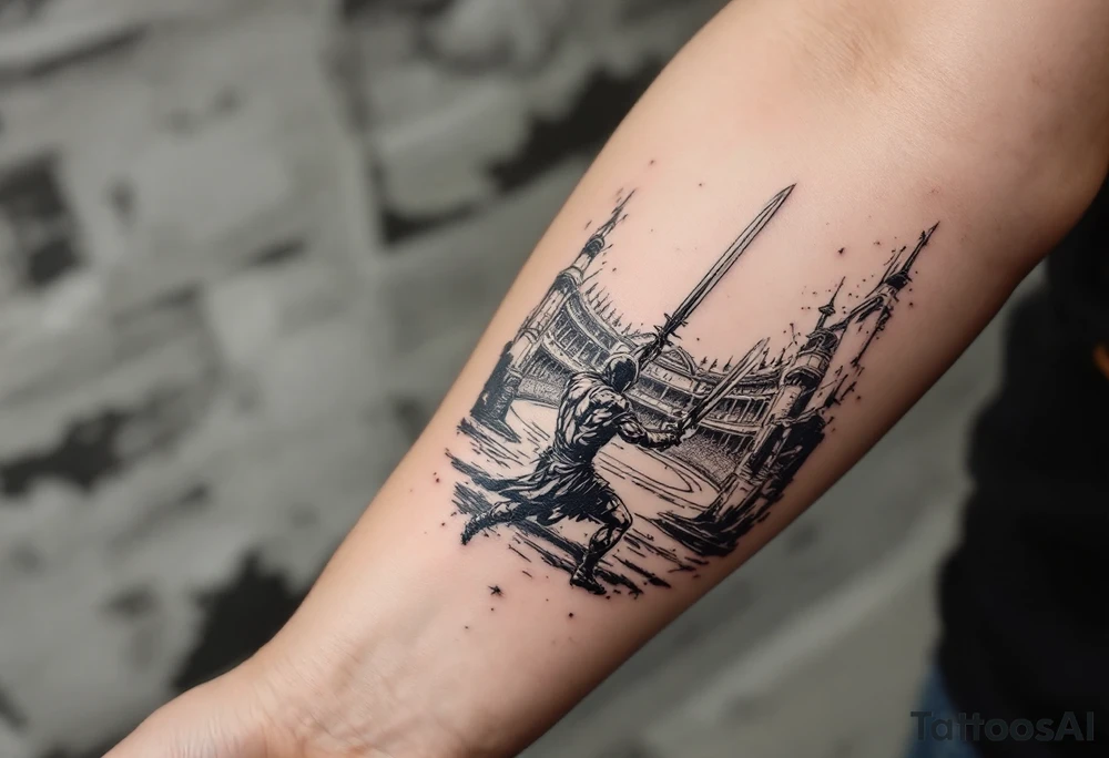 roman gladiator view bach fight sword arena tattoo idea