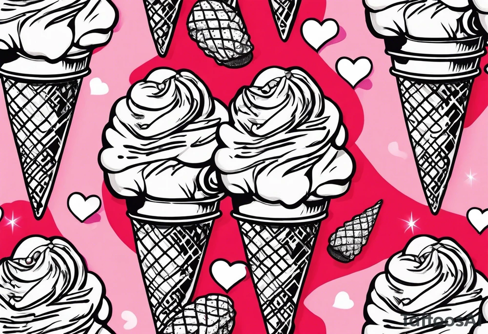 sketch chocolate chip ice cream cone with one red heart tattoo idea